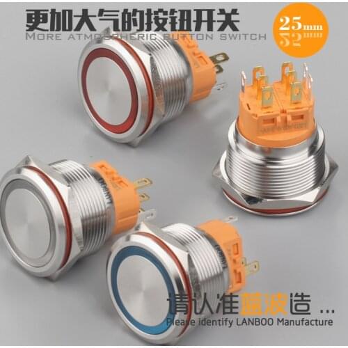 25mm metal button switch with lamp / / waterproof self-locking /1NO1NC/ ring light