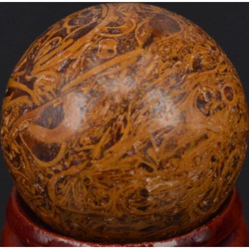 29mm Natural Fossil Jasper Elephant Skin Jasper Stone Sphere Crystal Ball Chakra Healing Reiki Stone Carving Craft W/Stand