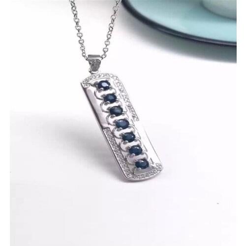 Sapphire necklace pendant Free shipping Natural sapphire 925 sterling silver Fine jewelry 3*3mm 7pcs gems