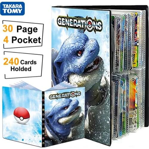 240 Card 4 Pocket Pokemon Album Anime Collection Folder Book Display Liver Pokémon Map Playing Game Folder Binder Kids Toys Gift