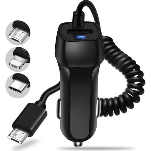 Car Charger With USB Cable Mobile Phone Charger For iphone 11 7 Samsung S10 Xiaomi Micro USB Type C Cable Fast Car Phone Charger