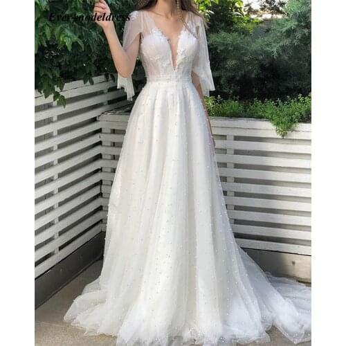 White Tulle Beading Evening Dresses For Women Wedding Guest Dress Sexy V-Neck Lace Appliques Party Prom Gown Vestido De Noite