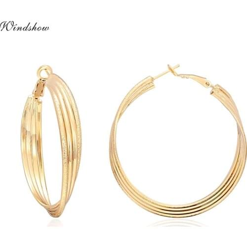 Yellow Gold Color Layers Twist Circles Big Large Round Loop Hoops Earrings For Women Girls Oorbellen Jewelry Pendientes Aros