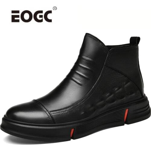 Natural Leather Boots Men Waterproof Warm Plush Ankle Snow Boots Outdoor Autumn Winter Shoes Botas Zapatos Hombre