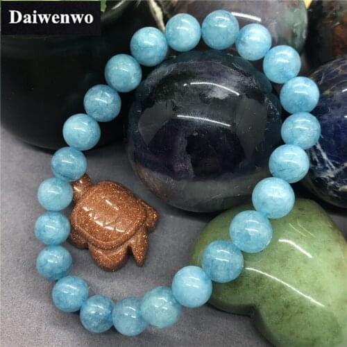 Natural Round Stone Beads Aquamarine Bracelet Quartz Charms for Female