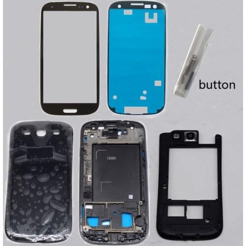 For samsung galaxy s3 i9300 S3 neo 9300i 9308i housing full outer glass+Front Frame+Middle Frame+Battery Cover door + button