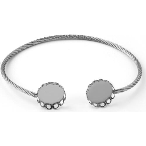 Stainless Steel Double Lace Glass Cabochon 12mm Base Bracelet Settings Cameo Bracelets Bezel Blank Diy Jewelry Making