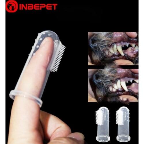 INBEPET Pet Finger Toothbrush Teddy Dog Brush Bad Breath Tartar Teeth Care Dog Cat Cleaning Supplies Soft Tooth Brush Tool