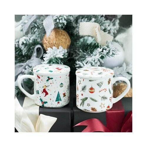 Ceramic Christmas Mug With Lid Christmas Snowman Small Capacity Breakfast Milk Mug Children Water Cup Creative Drinkware