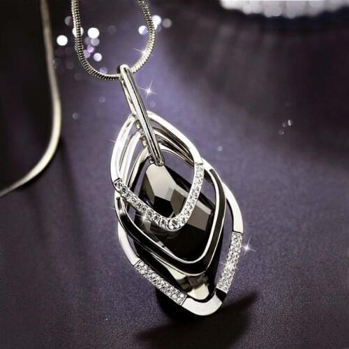 Geometric Sweater Necklace Rhinestone Crystal Choker Snake Chain Jewelry Birthday Gift Women Necklace