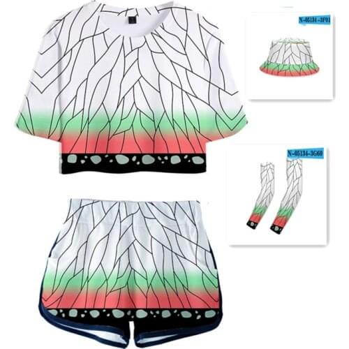 Demon Slayer Kimetsu no Yaiba cosplay Costume Girl short skirt shorts sun hat, sun protection arm Running Shorts Shirt Girls Set