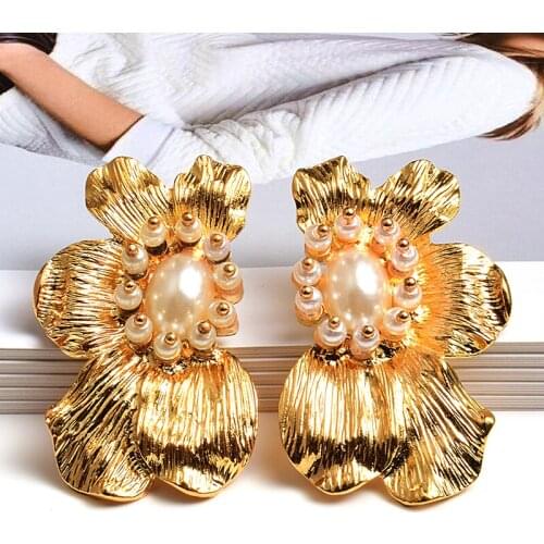 Hot Sale Irregular Gold Color Metal Vintage Brand Simulated Pearl Drop Earrings For Women Statement Jewelry Brincos