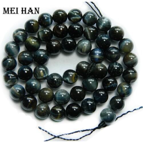 Meihan Free shipping 6-6.5mm (2strands/set) natural Hawks eye stone smooth round beads for bracelet making DIY design