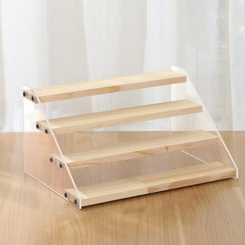 Multipurpose Display Riser Rack Stand Clear Wooden 2/3/4-Tier Step Shelf Dolls Figure Counter Ladder Riser Stand Cupcake
