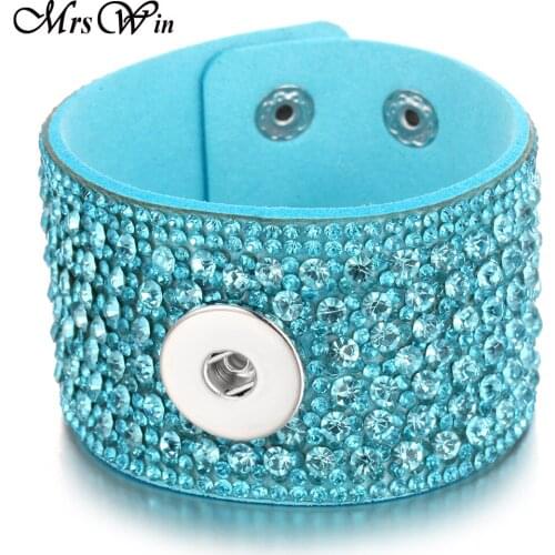 New Snap Jewelry 18mm Leather Snap Button Bracelet Bangle Wrap Crystal Leather Bracelet Buttons Jewelry