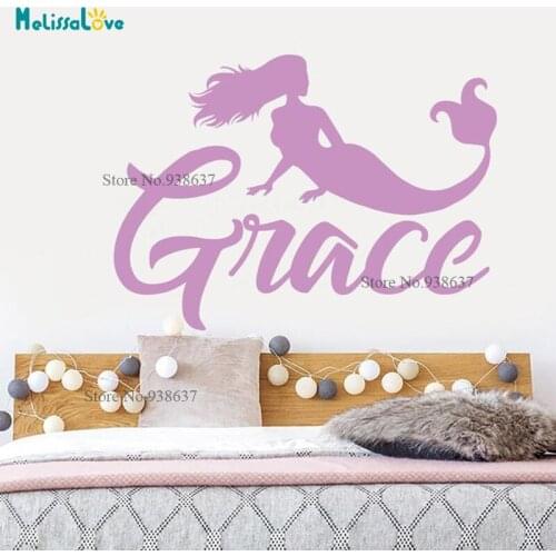 Personalized Sticker Mermaid Design Girl Baby Room Decor Daughter of the sea Wall Decal Custom Name Nursery Wallpaper BA056