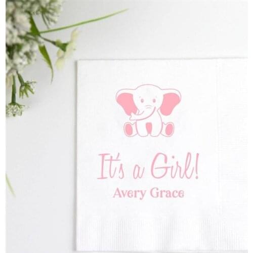 Personalized Elephant Baby Shower Napkins , Custom Baby baptism napkin