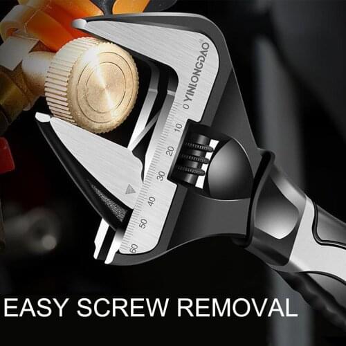Adjustable Wrench Wide Jaw Opening Black Oxide Finish Plumbing Wrench Metric Scale Ergonomic Grip Wrench