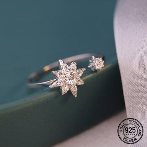 S925 Silver Star Zircon Rings For Women Open Adjustable Korea New Trendy Fashion High Quality Hot Female Jewelry Wholsale INEFFA