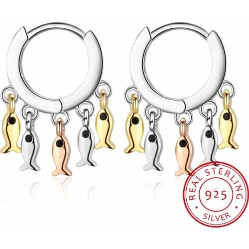 Ins Cute Fish Tassel Hoop Earrings For Women Girl Gift 925 Sterling Silver Earrings 2019 New Trendy S-E897
