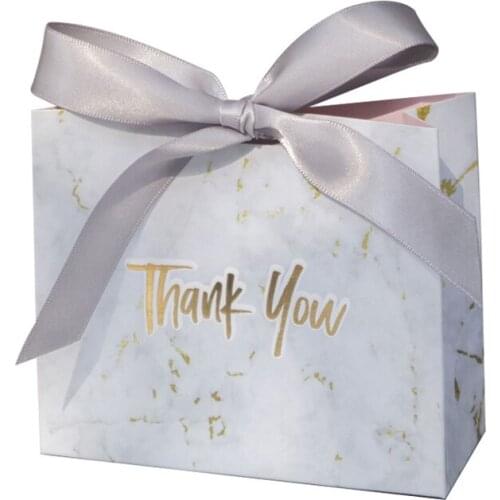 Grey Marble Gift Bag Box For Wedding Favor Paper Chocolate Packing Boxes Baby Shower Thanks Candy Box With Ribbon Party Supplies