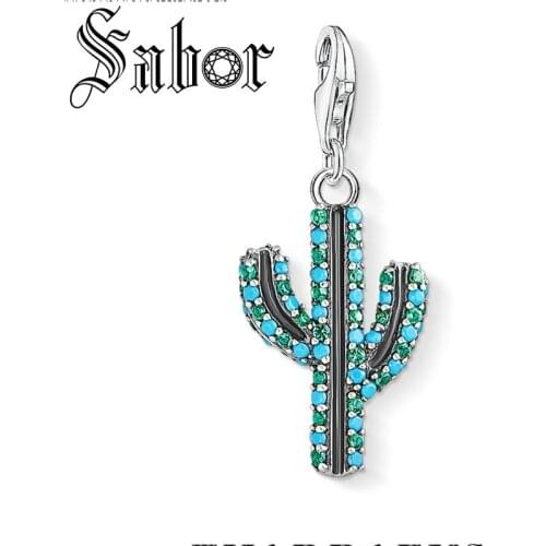 Blue Cactus Charm European Style Jewelry DIY Trendy Women Gift Silver color plated Fit Bracelet Super Deals thomas