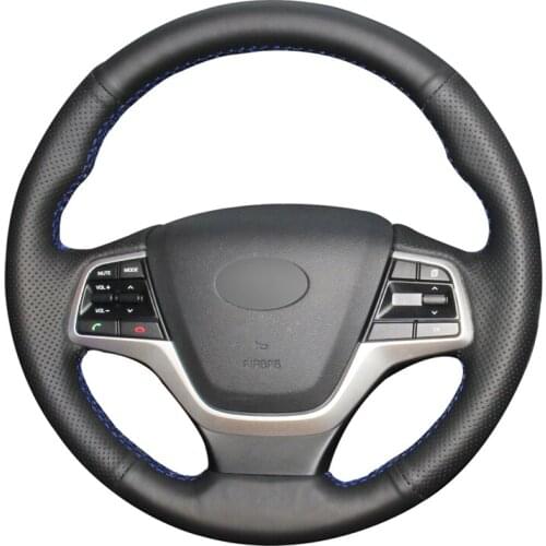 Hand-stitched DIY Black Micro Fiber Leather Car Steering Wheel Cover for Hyundai Elantra 4 2016-2019 Solaris 2017-2019 Accent