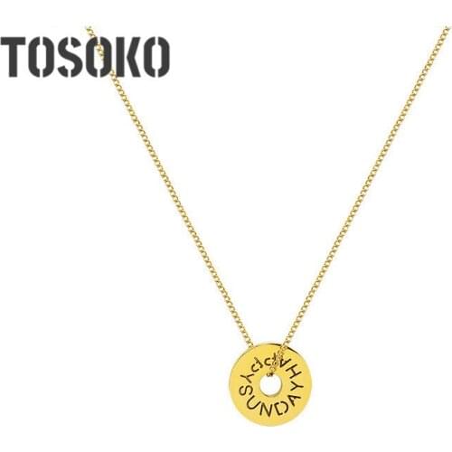 TOSOKO Stainless Steel Jewelry Ins Geometric Round Brand Pendant Necklace Female Clavicle Chain BSP950