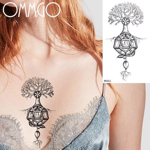 OMMGO Geometric Tree Radish Temporary Tattoos Sticker Buddha Lotus Women Men Body Art Arm Wrist Custom Tattoo Black Fake Tatoos