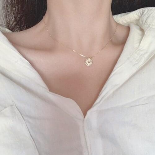 XLC5 925 Sterling Silver Hollow Round Circle Compass Necklace Gold Clavicle Chain Cubic Zircon Necklace For Women