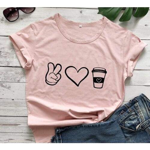 Shaped love coffe T-shirt funny gesture shirt summer tees women casual 100%cotton grunge Tumblr tee goth tops