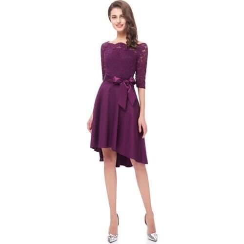 Beauty Emily Lace Purple Bridesmaid Dresses 2020 Short for Women A-Line Half Sleeve Wedding Party Prom Dresses