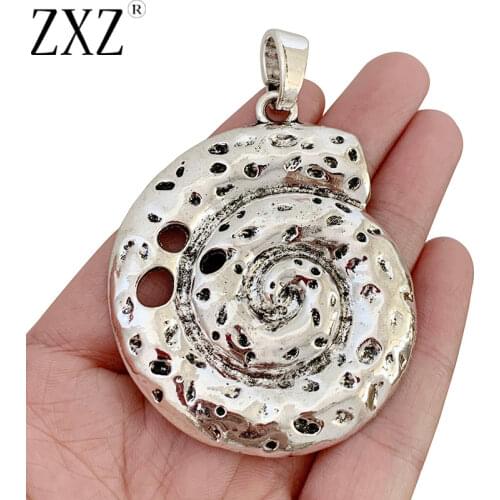 ZXZ 2pcs Tibetan Silver Large Seashell Conch Sea Snail Spiral Charms Pendants for Necklace Jewelry Making Accessories 78x54mm