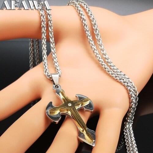 2021 Fashion Cross Stainless Steel Long Necklace for Men Gold Silver Color Necklace Chain Jewelry cadenas para hombre N18936