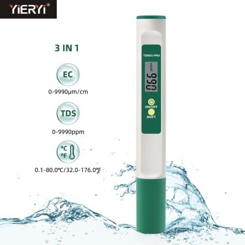 3 in 1 Temp TDS EC Meter Digital Water Quality Purity Tester Portable Temperature Test Pen Detector for Drinking Water Aquarium