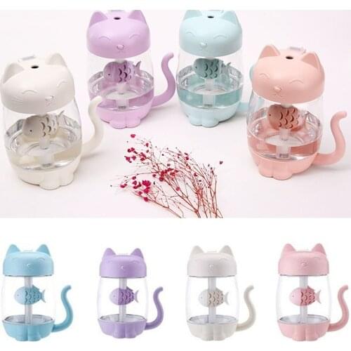 3 In 1 Portable Cute Cat Air Humidifier Cool Mist Maker, LED Lamp Ninght Lamp, USB Fan for Desk Travel Office Car Bedroom