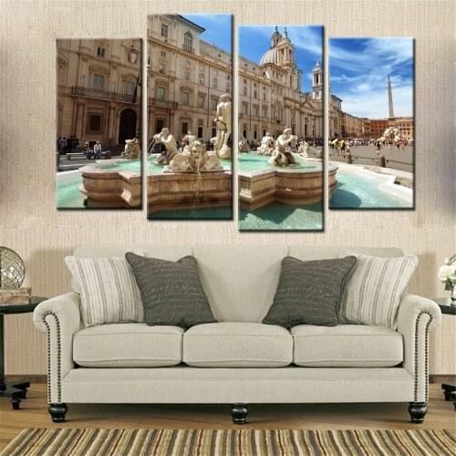 Unframed 4 Panels Drop Shipping City Building Landscape Modular Painting Canvas Nordic Poster for Living Room Home Decoration