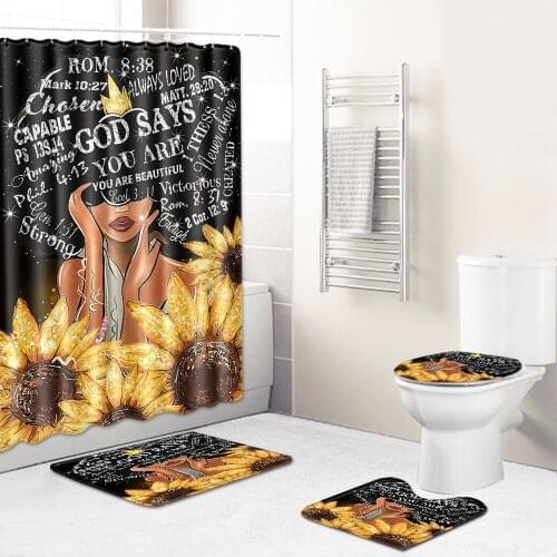 4Pcs African Girl Printed Bathroom Rug Set Home Decor Toilet Mats Shower Room Decoration Bath Mats and Shower Curtain Set