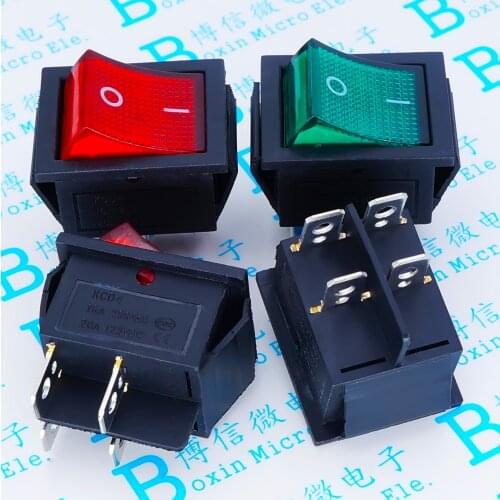 5PCS KCD4-202 DPST boat rocker switch power switch 4 feet with red green blue yellow light 31x25mm 20A 125VAC 16A 250VAC