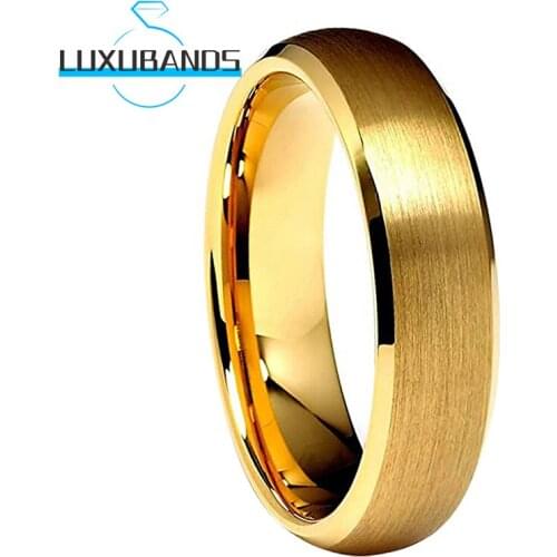 6MM Gold Wedding Rings For Men Women Beveled Edges Tungsten Engagement Domed Bands Brushed Finished Comfort Fit