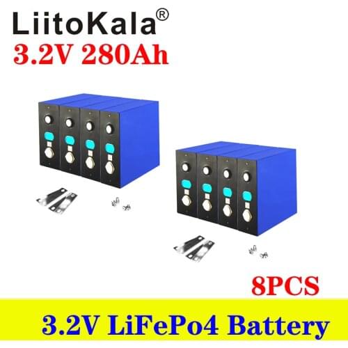8pcs LiitoKala LiFePO4 3.2V 280Ah Cells for 24V 280Ah Lifepo4 Battery Home Solar Energy Storage With Bus Bars