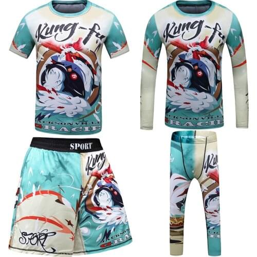 Bjj Rashguard Kids MMA T-shirts +Pants KickBoxing jiu jitsu Shirt Boy Muay Thai Shorts 4pcs/set Fitness Sport Compression Suits