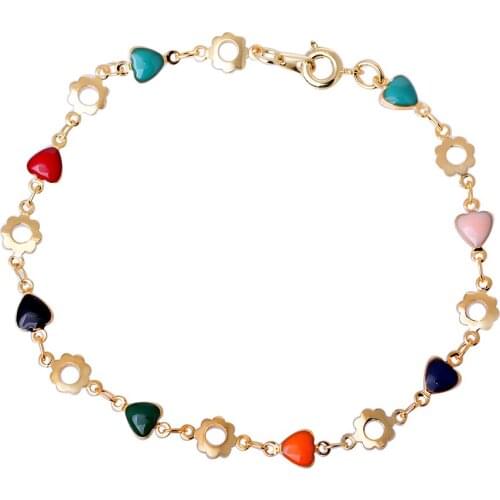 Heart Shape Beads Banglets For Women Fashion Simple Hand Chain Flowers Copper Alloy Bracelet manchette Gold Female Jewelry