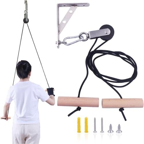 Physical Therapy Wall Mount Shoulder Pulley Metal Bracket Wooden Grip for Home Frozen Shoulder Pain Relief Adjustable Rope