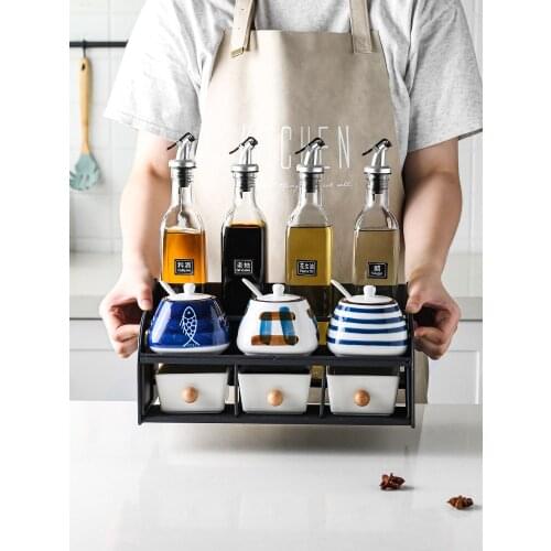 Seasoning Box Home Combination Set Kitchen Oil Salt Sauce Vinegar Seasoning Bottle Jar Storage Box Full Set