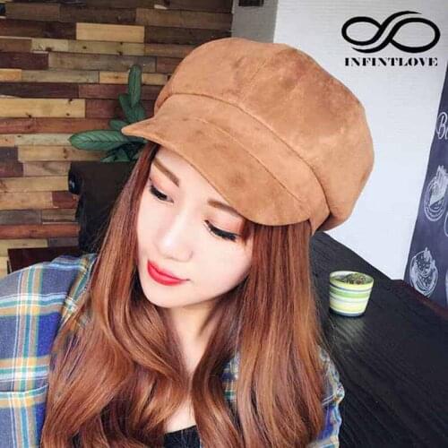LUCKYLIANJI Women Men Fashion Painter Octagonal Cap Autumn Winter Warm Newsboy Beret Hat Solid Suede Lovely Causal Casquette