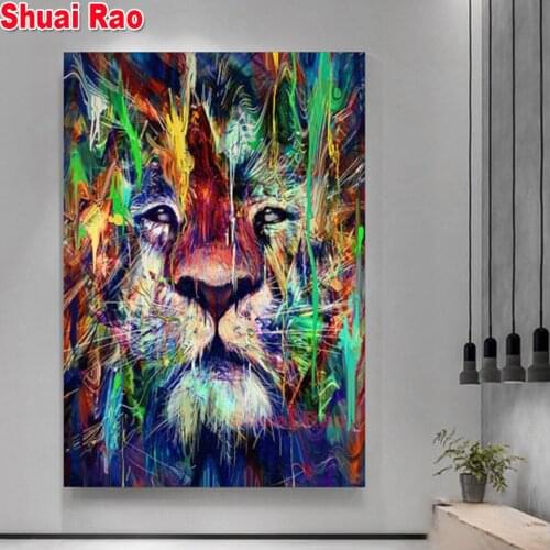 Colorful lion 5d diy diamond painting full drill square round diamond embroidery animal diamond set cross stitch mosaic