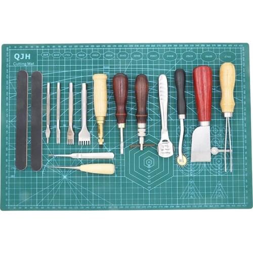 DIY Leather Craft Tool Set Professional Handmade Leather Tools Punch Awl Skiving Knife Thread Creaser Polishing Leather Supplies