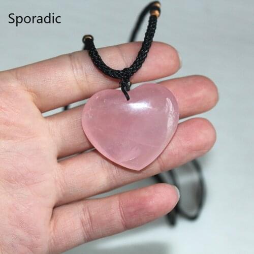 1pc Love Heart Shape Natural Healing Stone Rose Quartz Pink Crystal Pendant Powder crystal Necklace jewelry love 35mm Accessori