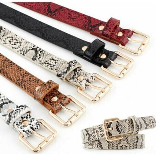 Snake Skin Print Belts Women PU Leather Gold Square Pin Buckle Waistband Belt Women Snake Pattern Dress Jeans Leather Belt Decor